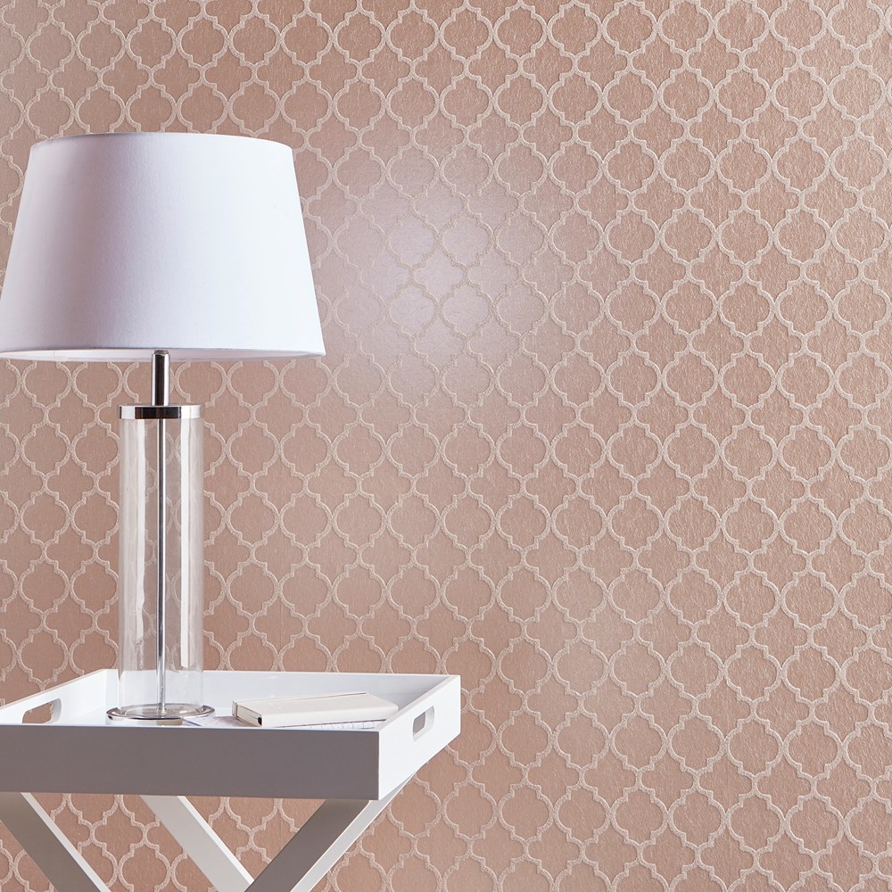 Trelliage Bead Wallpaper 105127 by Graham & Brown in Rose Gold